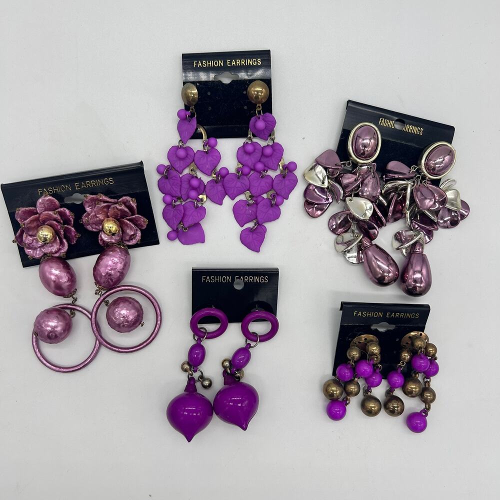 Vintage Purple Earrings Lot Bundle Big Bold Statement 80's 90's Kitsch Jewelry